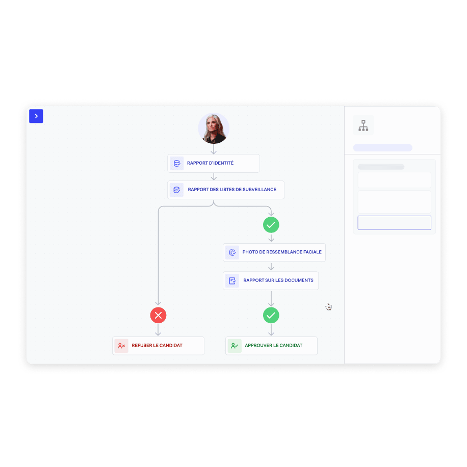Un workflow Onfido Studio montrant une voie vers l'acceptation et le rejet.