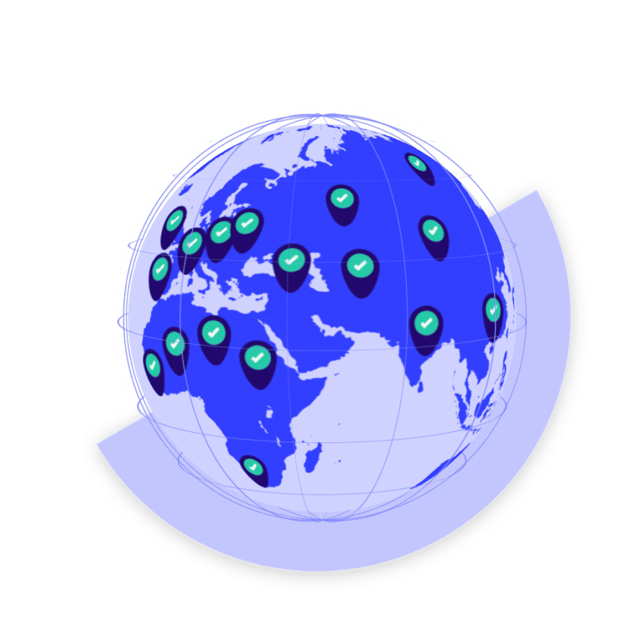 Un globo terráqueo con marcas de verificación verdes en varios países.